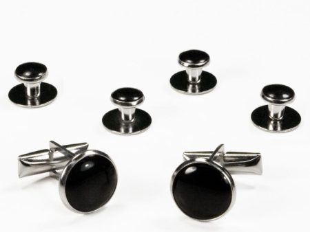 Basic Black with Silver Trim Studs and Cufflinks Set Online now