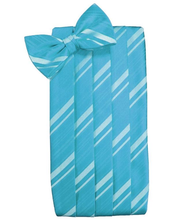 Turquoise Striped Satin Cummerbund Sale