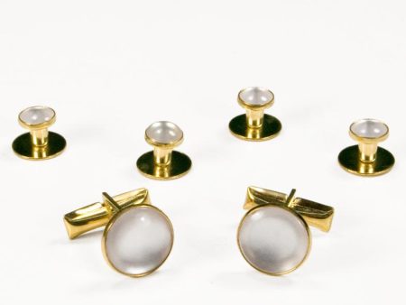 Basic White with Gold Trim Studs and Cufflinks Set Discount