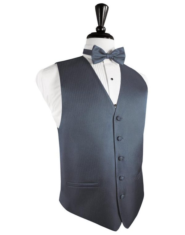 Desert Blue Herringbone Tuxedo Vest For Discount