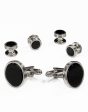 Black Circular Onyx with Silver Concentric Circles Studs and Cufflinks Set Online now