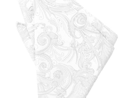 White Paisley Silk Pocket Square Online Hot Sale