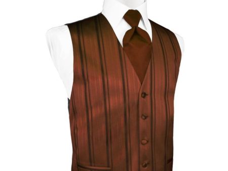 Cognac Striped Satin Tuxedo Vest Cheap