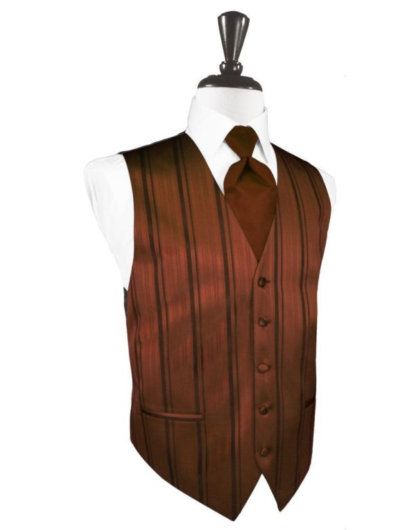 Cognac Striped Satin Tuxedo Vest Cheap