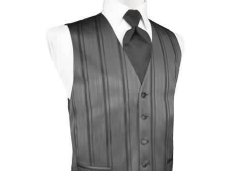 Charcoal Striped Satin Tuxedo Vest For Discount