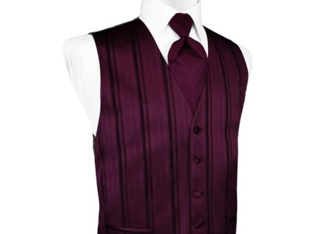 Wine Striped Satin Tuxedo Vest Online