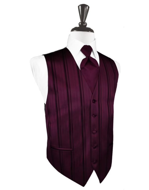 Wine Striped Satin Tuxedo Vest Online