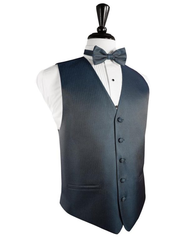 Haze Blue Herringbone Tuxedo Vest Hot on Sale