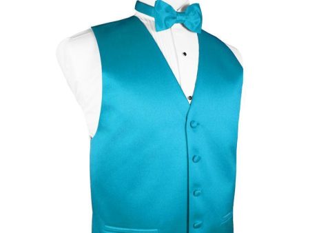 Turquoise Luxury Satin Tuxedo Vest Hot on Sale