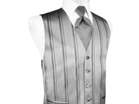 Silver Striped Satin Tuxedo Vest Online Sale