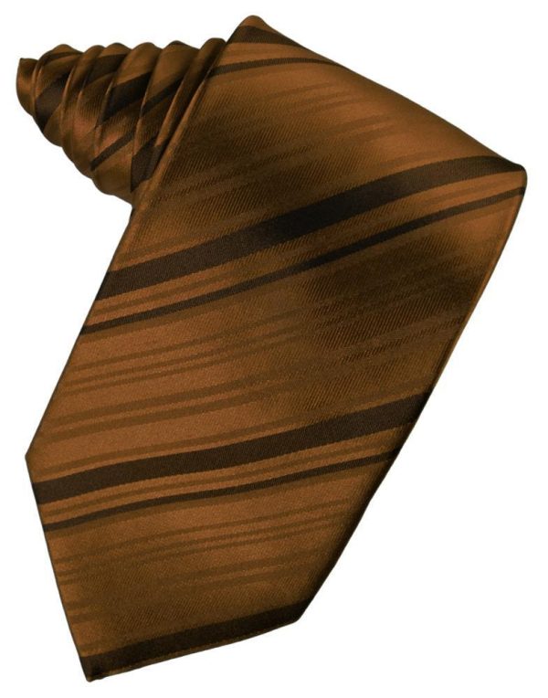 Cognac Striped Satin Necktie For Sale