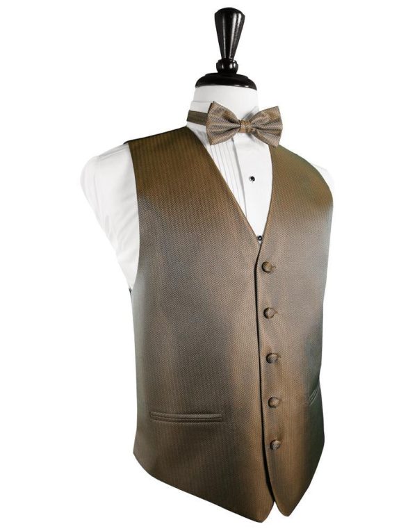 Mocha Herringbone Tuxedo Vest For Discount