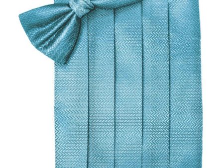 Blue Ice Herringbone Cummerbund Online Hot Sale