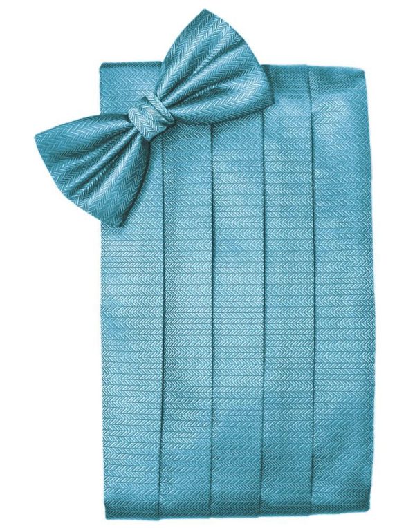 Blue Ice Herringbone Cummerbund Online Hot Sale