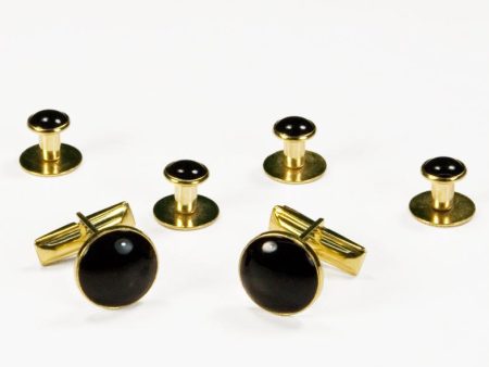 Basic Black with Gold Trim Studs and Cufflinks Set Discount