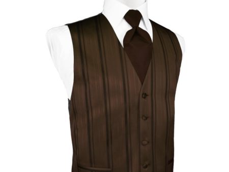 Chocolate Striped Satin Tuxedo Vest on Sale