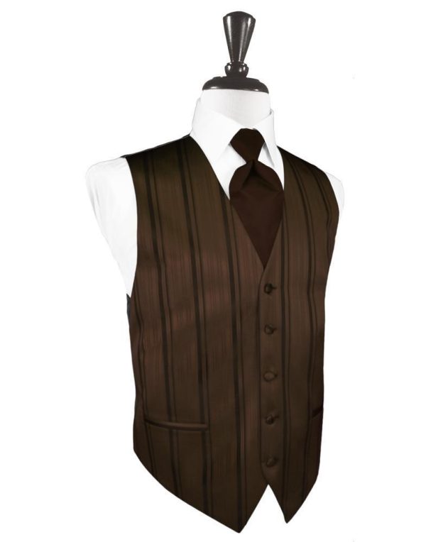 Chocolate Striped Satin Tuxedo Vest on Sale