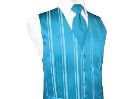 Turquoise Striped Satin Tuxedo Vest Online Hot Sale