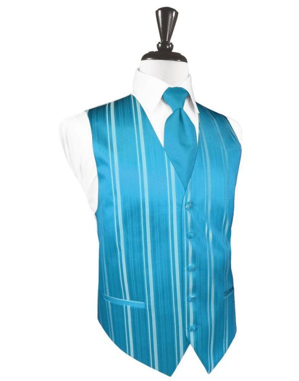 Turquoise Striped Satin Tuxedo Vest Online Hot Sale