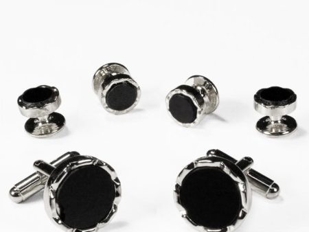 Black Circular Onyx with Diamond Cut Edge Studs and Cufflinks Set Online Hot Sale