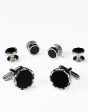 Black Circular Onyx with Diamond Cut Edge Studs and Cufflinks Set Online Hot Sale