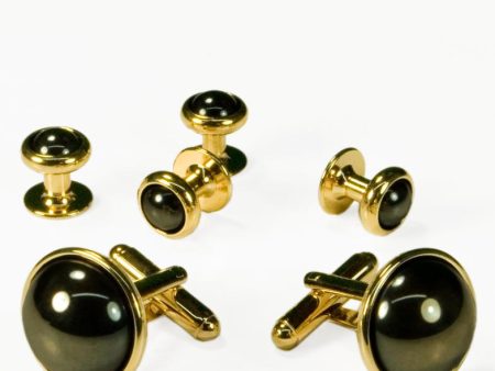 Hematite Dome with Gold Trim Studs and Cufflinks Set For Discount