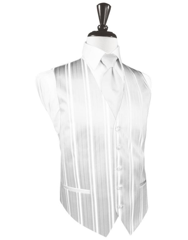 White Striped Satin Tuxedo Vest Fashion