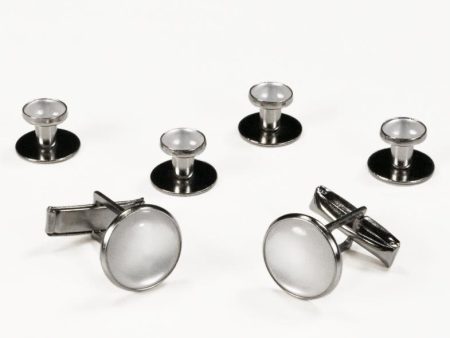 Basic White with Silver Trim Studs and Cufflinks Set Cheap