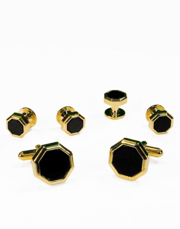 Black Octagon Onyx with Gold Edge Studs and Cufflinks Set Supply