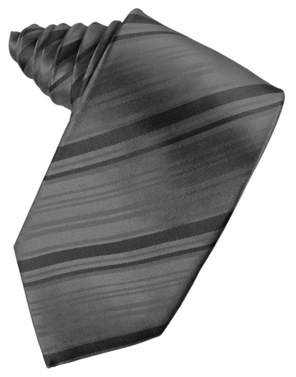 Charcoal Striped Satin Necktie Fashion