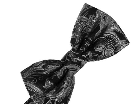 Silver Paisley Silk Bow Tie For Cheap