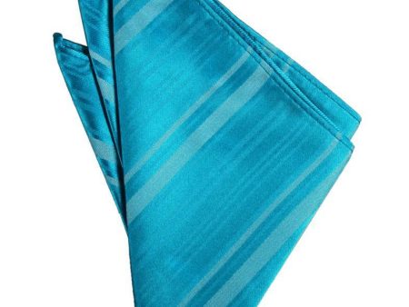 Turquoise Striped Satin Pocket Square Online now