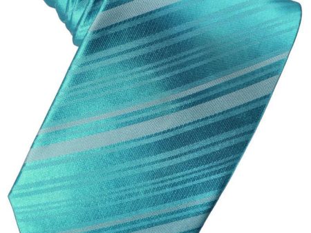 Turquoise Striped Satin Necktie For Sale