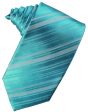 Turquoise Striped Satin Necktie For Sale