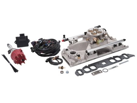 Edelbrock Pro Flo 4 Fuel Inject Kit Seq Port BBC Oval Port 850 Max HP 60 LbHr Injec Satin w o Tablet Supply