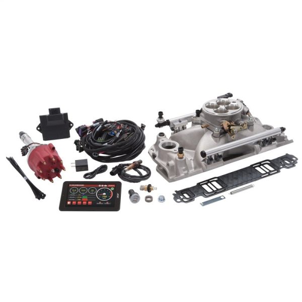 Edelbrock Pro Flo 4 Fuel Injection Kit Seq Port SBC 1986&Earlier 550 Max HP 29 LbHr Injectors Satin For Sale